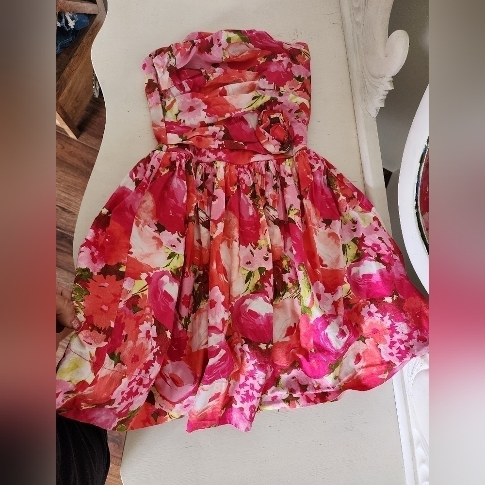 B.Darlin Floral White and Pink Strapless Dress Size 3/4